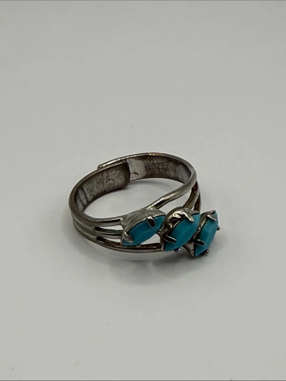 Vintage Southwestern Silver Tone Turquoise Blue Cocktail Adjustable Ring